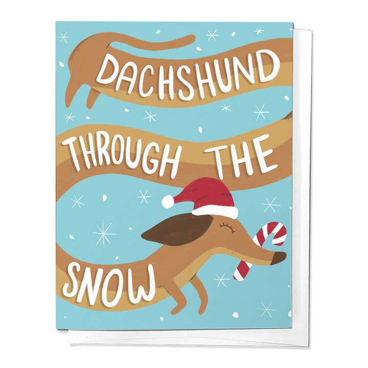 Dachshund Through the Snow, Holiday Christmas Greeting Card for wholesale by Parcel Island