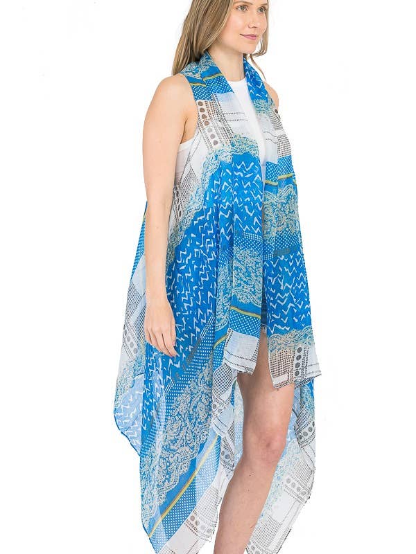 Quimono sem mangas Mosaic Multi Print Maxi Length por atacado de Cap Zone