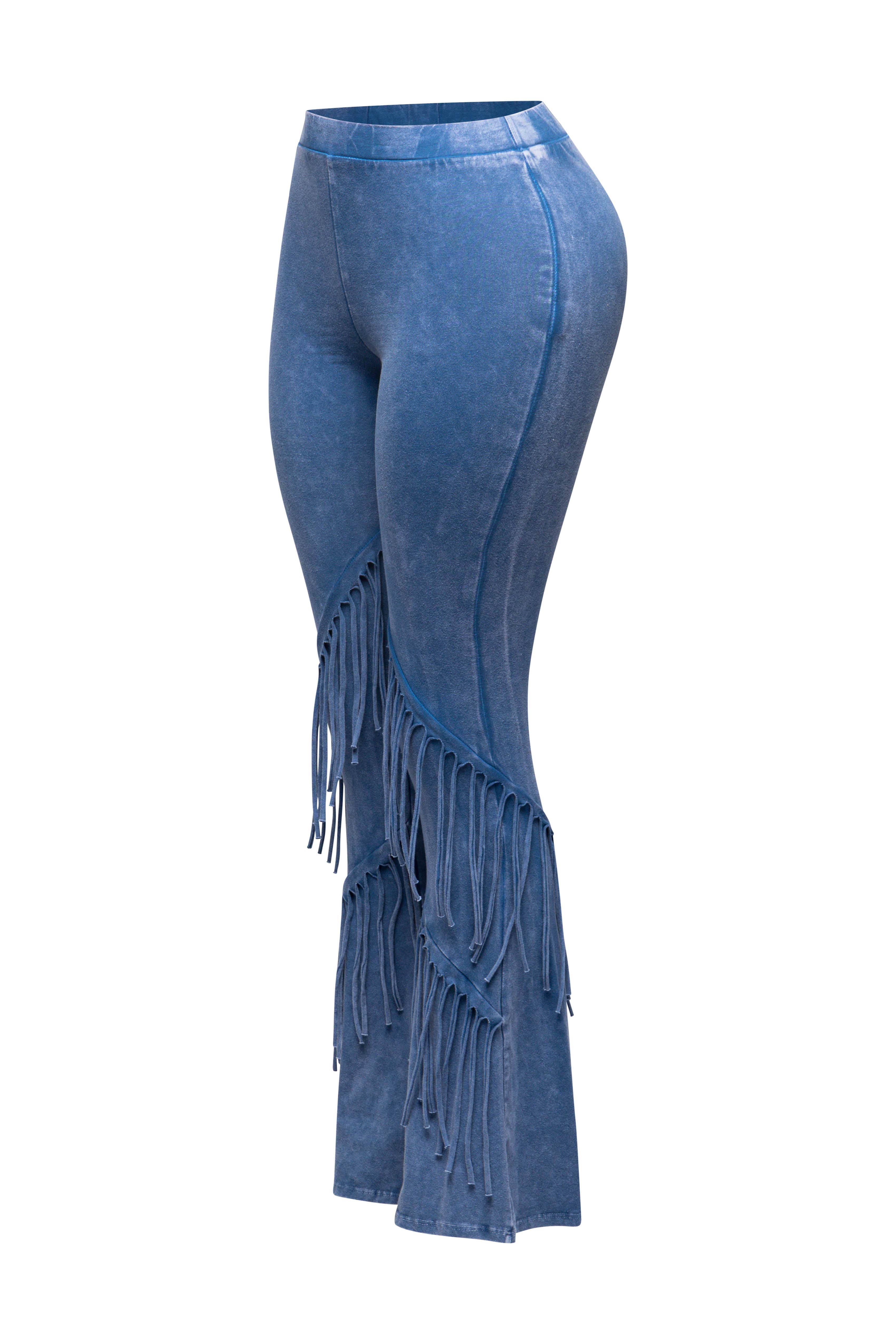 K Too - Wholesale Broek - Dames - Met mineralen gewassen flare-broek met franjes2