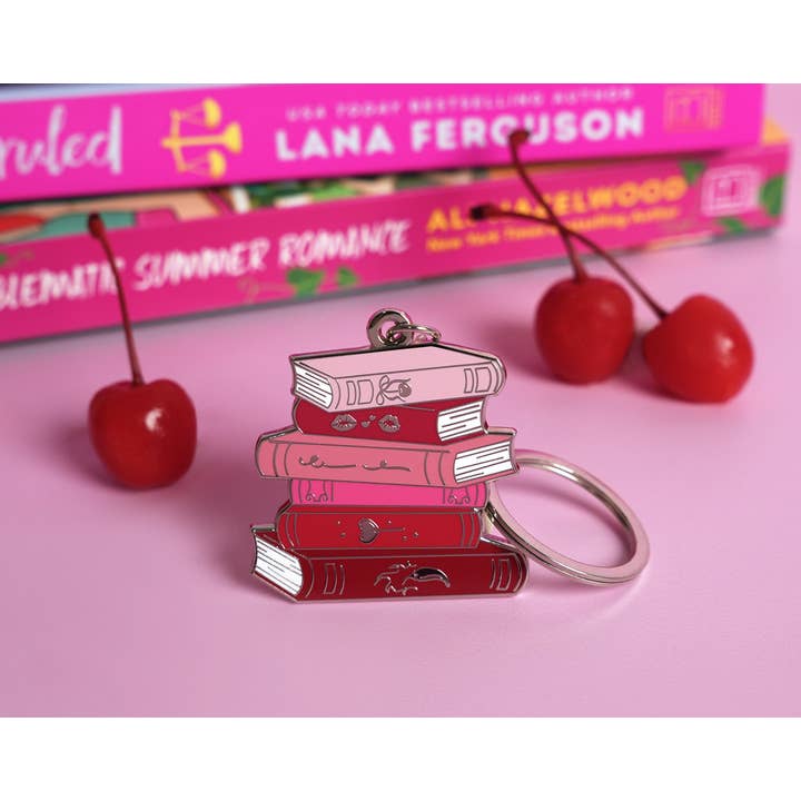 Sugar & Spice Book Stack Keychain – enamel – silver, romance for wholesale by Doodles x Steph