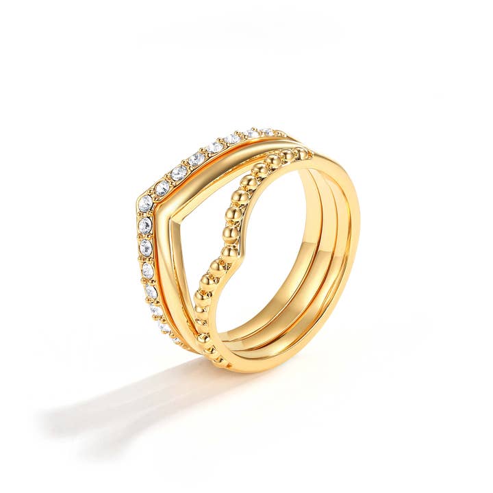 My Jewellery Story - Wholesale Multi-stone ring - Wishbone Trio Stackable Ring Gold Plated|1-1237-GCLR1