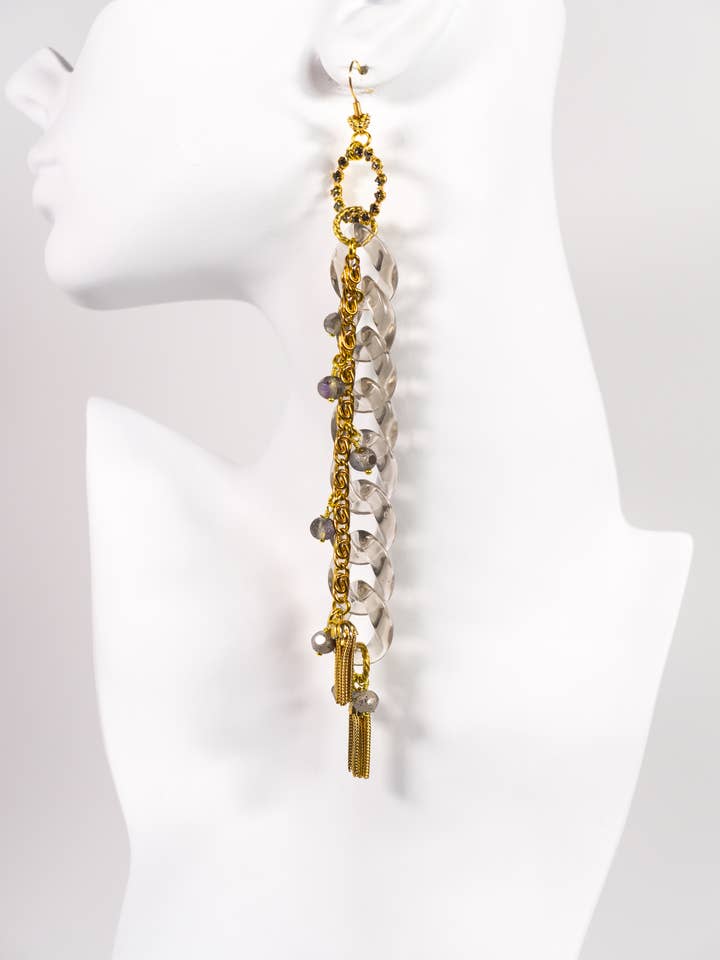 Boucles d'oreilles vintage en strass et chaîne Smoke & Mirrors pour la vente par A Silk Purse