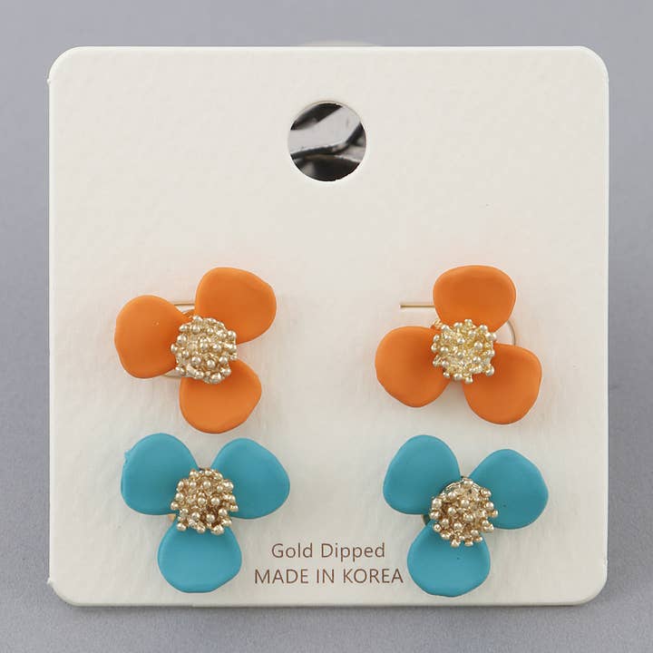 3AM BY H&D ACCESSORIES - Wholesale Stud/Post Earrings - Multi Flower Stud Earrings