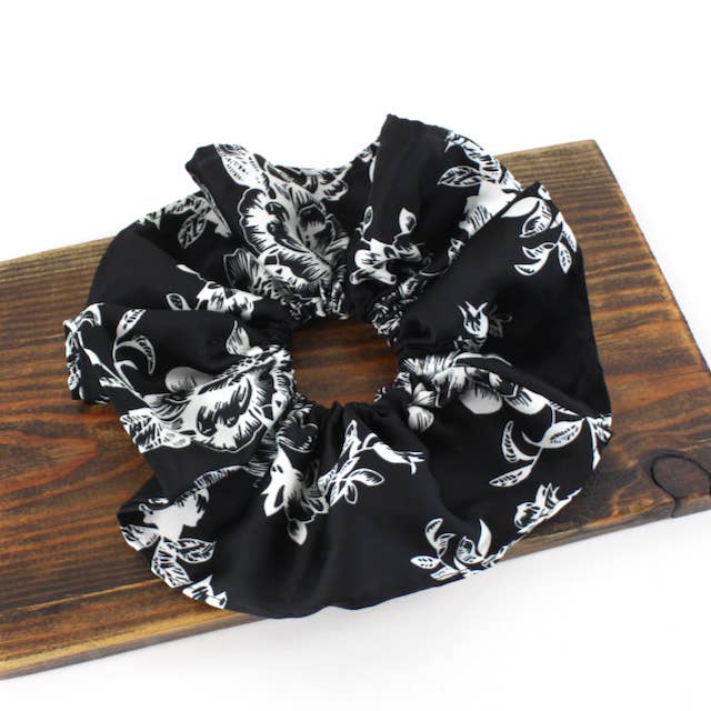 HR25087 Elastico per Capelli con Stampa Floreale B/N per la vendita all'ingrosso da parte di Pretty Persuasions