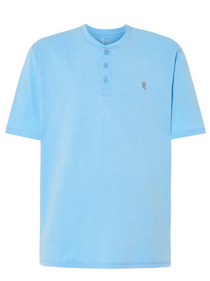 T-shirt Pyjama Homme Manches Courtes Patte Coton Uni - Céleste 7637_30 pour la vente par El Búho Nocturno