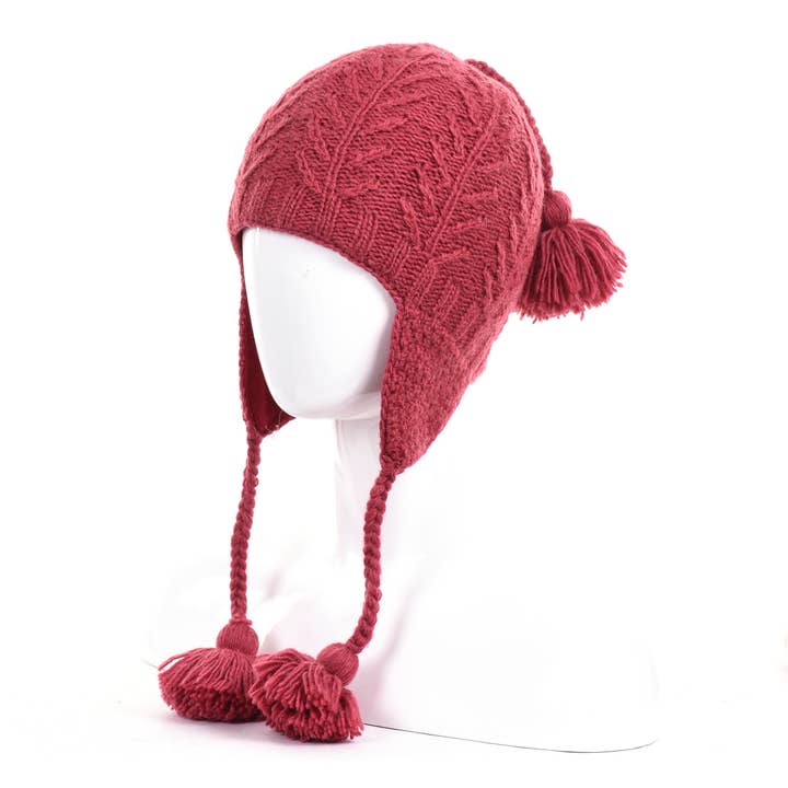 Lost Horizons Knitwear - Wholesale Beanie - Women's - Willow Earflap Wool Hat with Braids and Pom-Poms