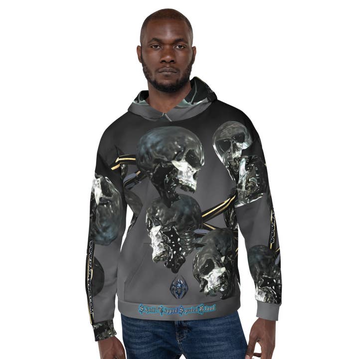 Sweat à capuche RAZRWING- GRIS CHROMÉ S.KULL T.IPPED S.PADED B.LOOD pour la vente par RAZRWING