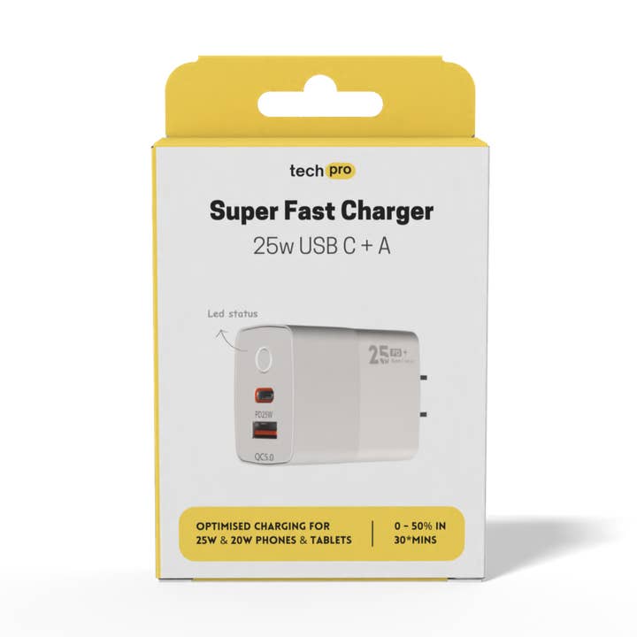 25W USB C + A Superfast Wall Charger in Retail box for wholesale by Rite Distribution