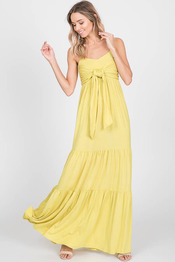 7th Ray - Vendita all'ingrosso Vestito - Donna - Abito lungo a balze con nodo frontale casual e spalline sottili D23078