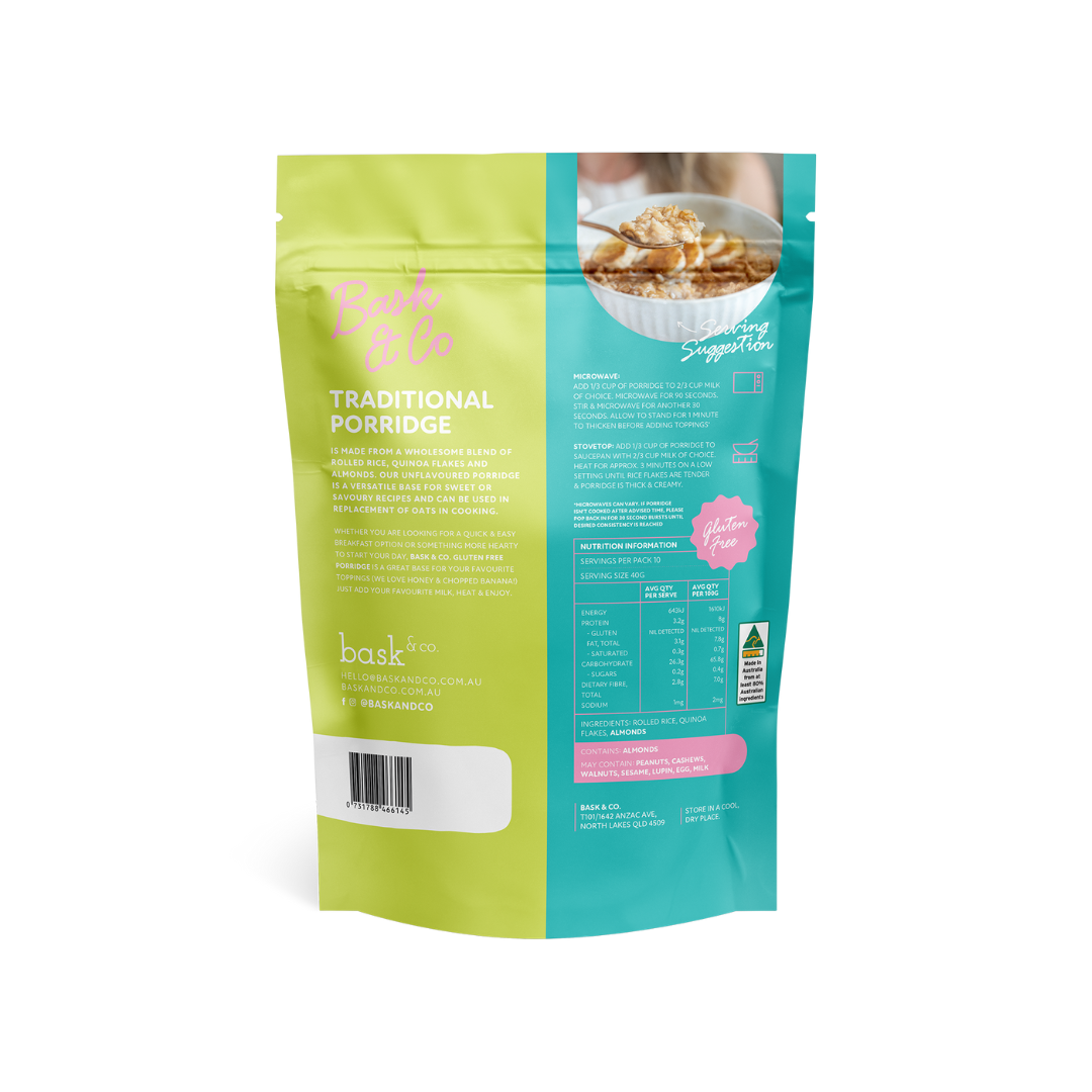 Bask and Co - Wholesale Breakfast cereal - Traditional Gluten Free Porridge (Unflavoured)1
