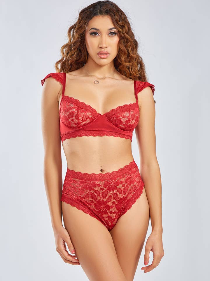 Hera Rood 2-delige Set met Kantmouw Bh en Slip voor wholesale door iCollection