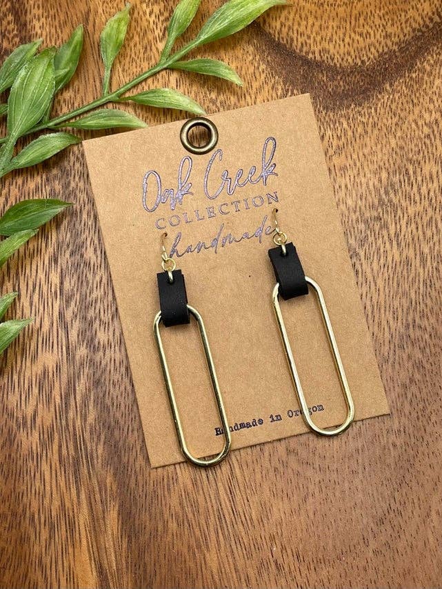 Skinny Leather Strap w/Gold Long Oval Earring 2” - 2 Colors for wholesale by Oak Creek Collection Handmade