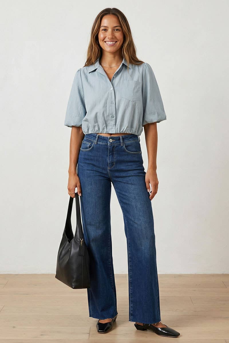 Naked Zebra - Wholesale Blouse - Women's - Short Sleeve Cropped Button Up Blouse5