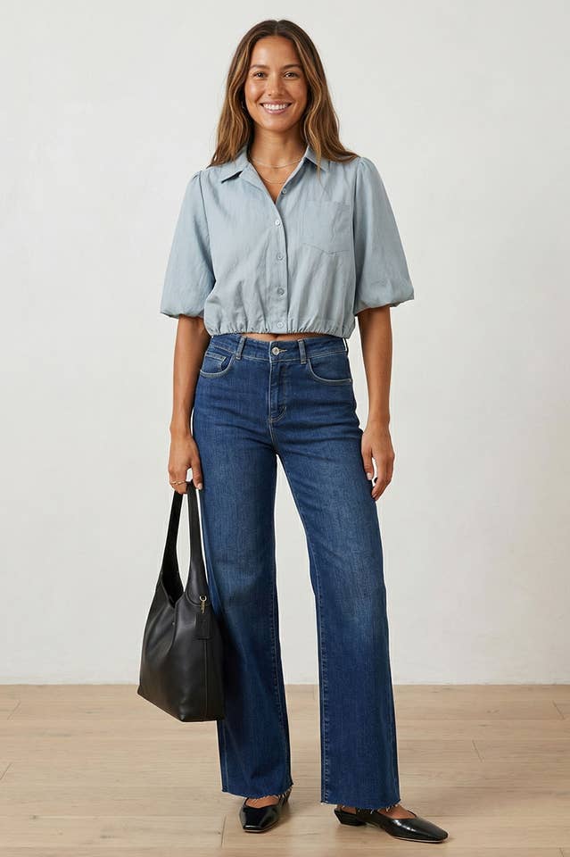 Naked Zebra - Wholesale Blouse - Women's - Short Sleeve Cropped Button Up Blouse5