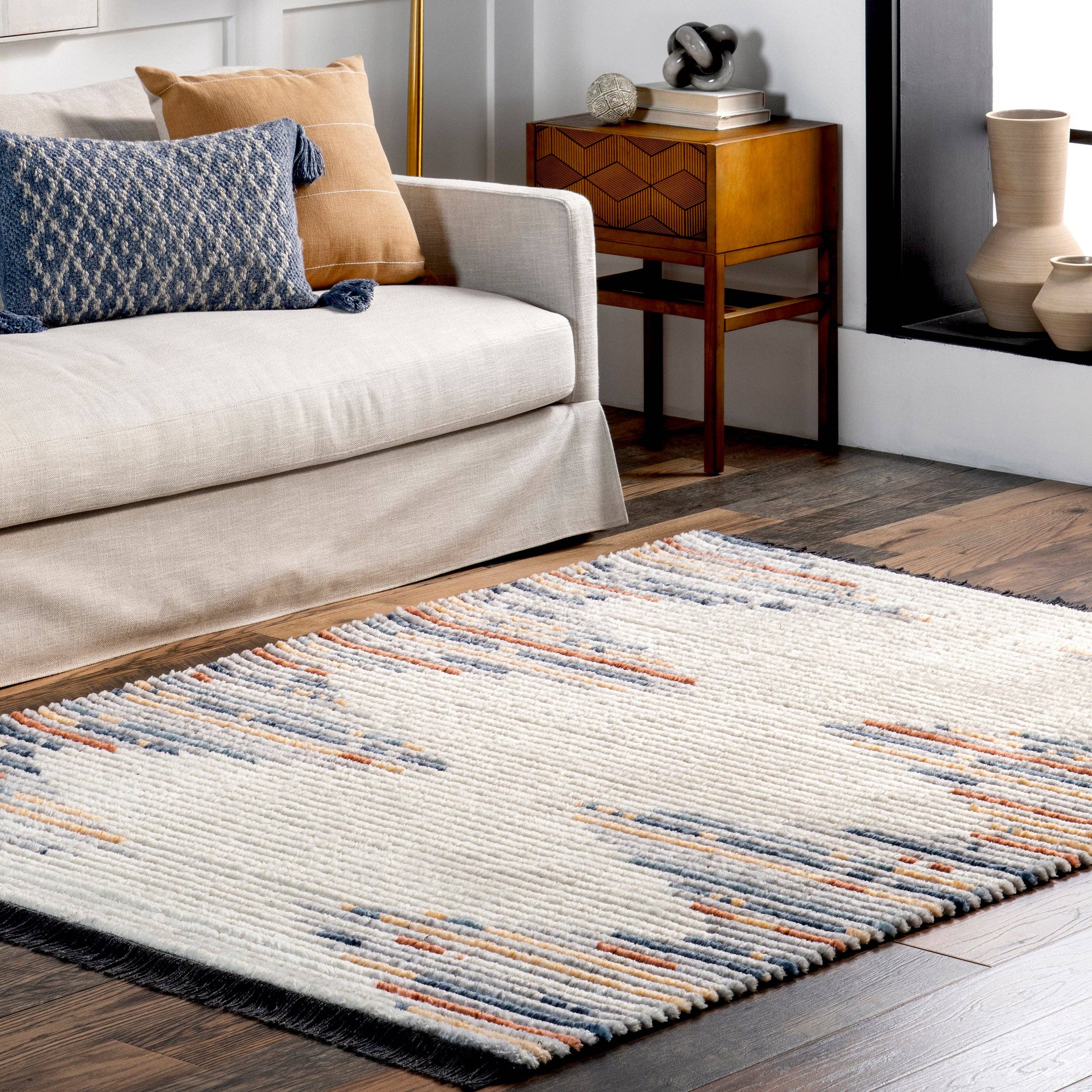 Beige Morgan Contemporary Shag Fringe Area Rug for wholesale on Faire16