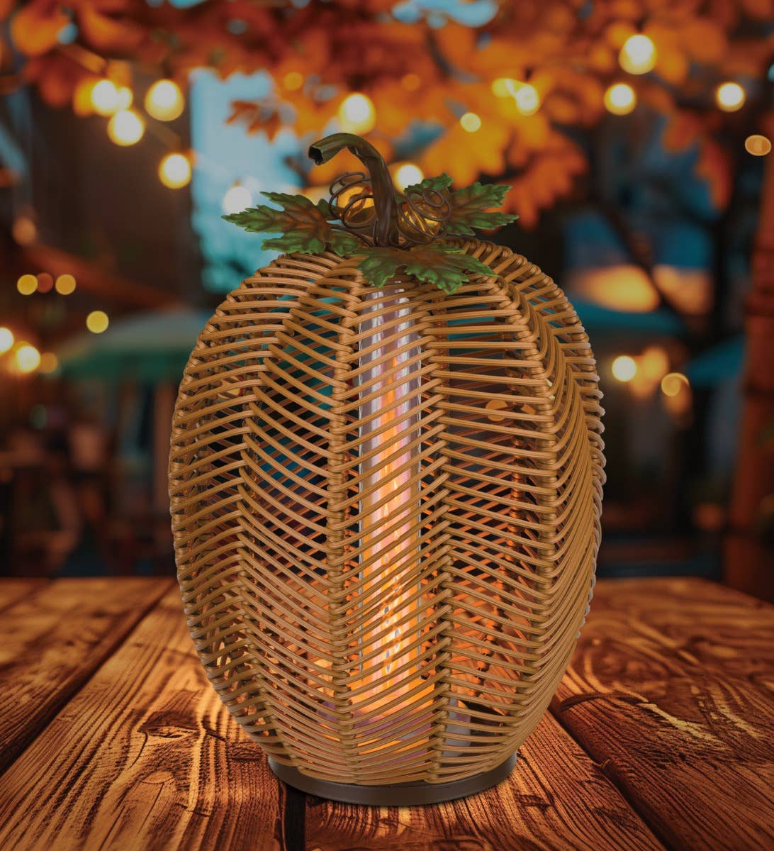 Natural LED Wicker Pumpkin Lantern - Tall for wholesale on Faire1