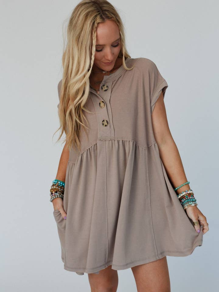 Three Bird Nest - Wholesale Dress - Women's - Sweet Nothings Baby Doll Dress - Khaki