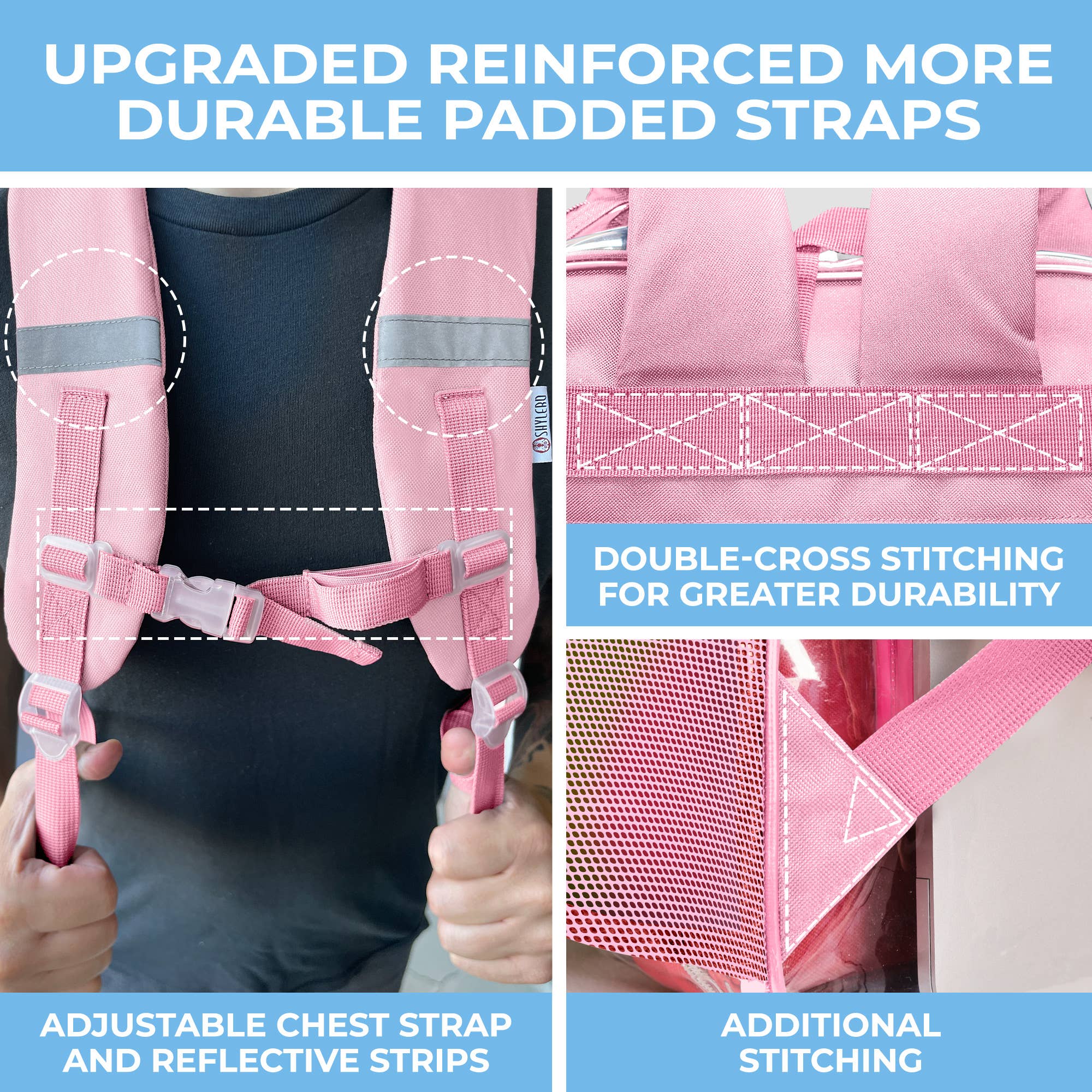 Rhinocéros rose Sac à dos transparent pour école XL | Fermeture éclair supérieure YKK® | Pink Rhino en vente sur Faire6