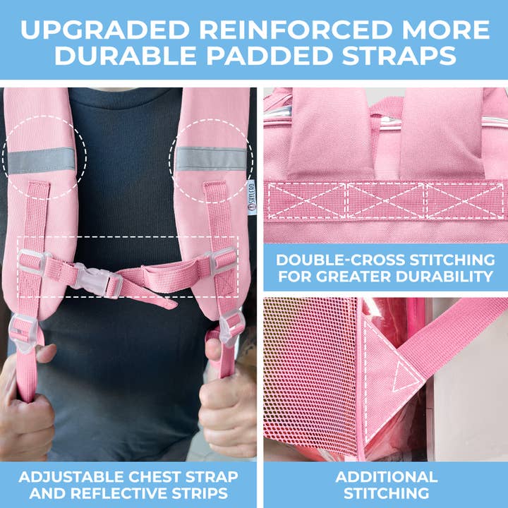 Rhinocéros rose Sac à dos transparent pour école XL | Fermeture éclair supérieure YKK® | Pink Rhino en vente sur Faire6