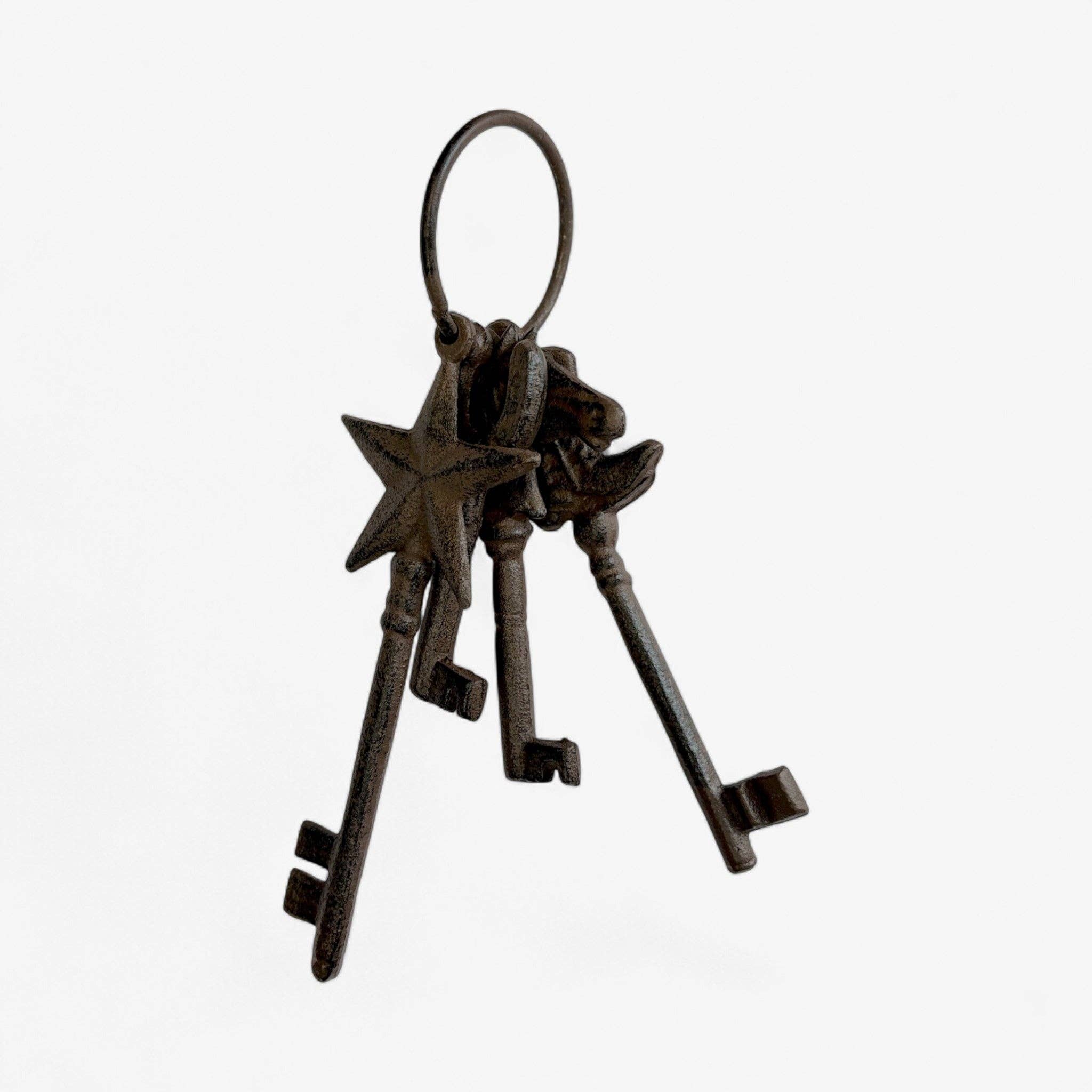 Iron & Blossom - Wholesale Decorative Tabletop Object - Intricate Cast Iron Antique Key Set with Ring, Rustic Home Decor Accents5