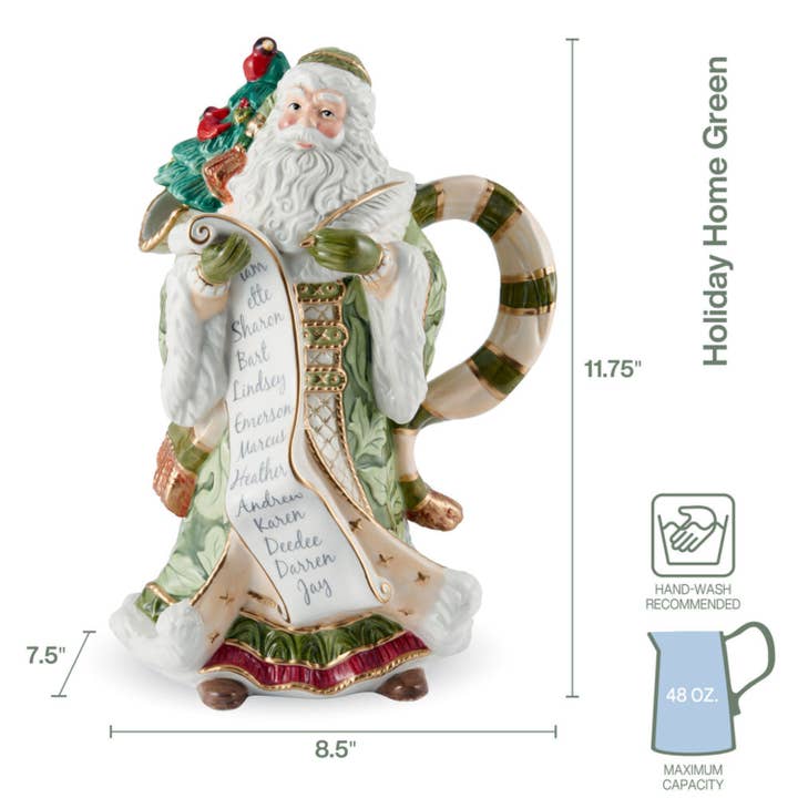 Fitz & Floyd Holiday Hme Green Santa Pitcher Gift Box Pkg for wholesale on Faire