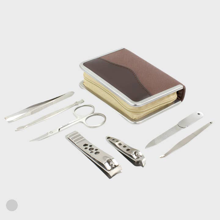 Brown Saffiano Medium-Sized Manicure Set for wholesale by Sophos