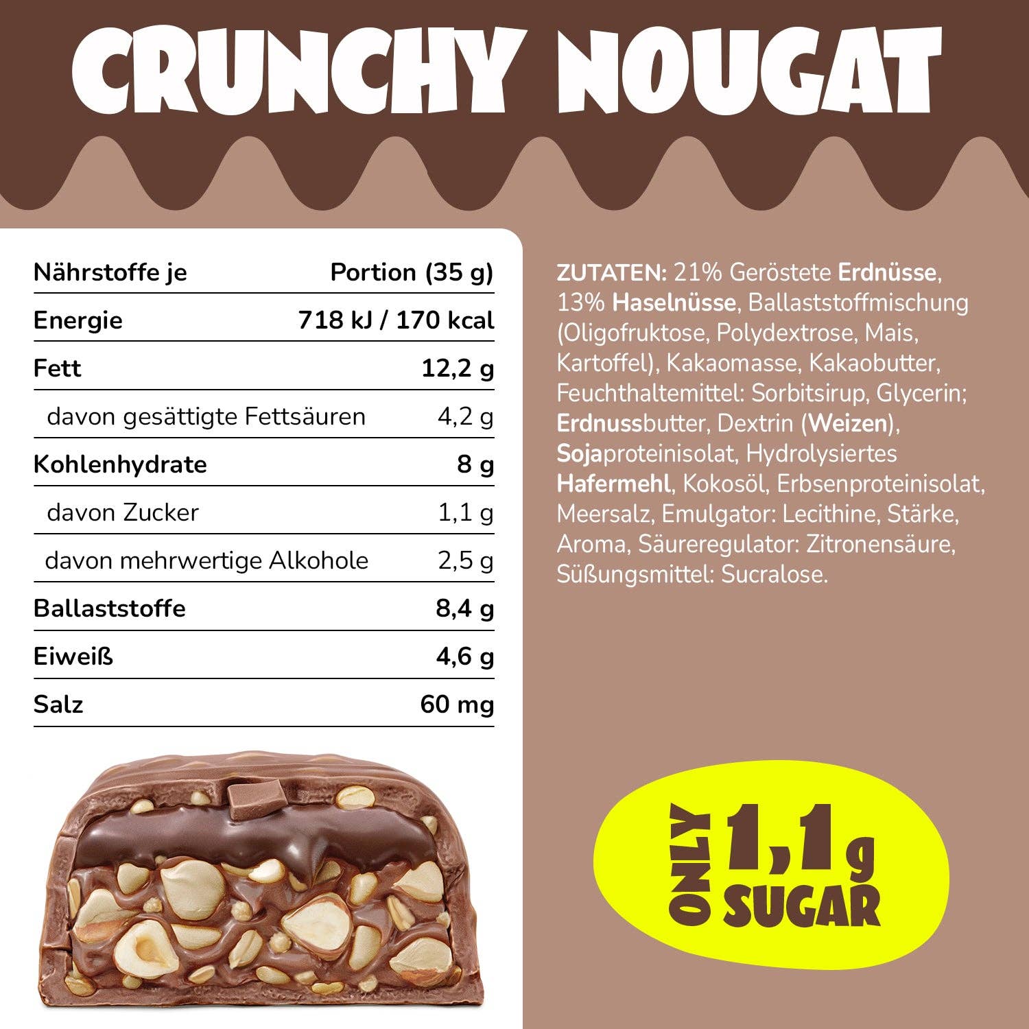 ahead - Wholesale Snack Bar - Low Sugar Choc Bar - Crunchy Nougat (Tray 16x35g)4