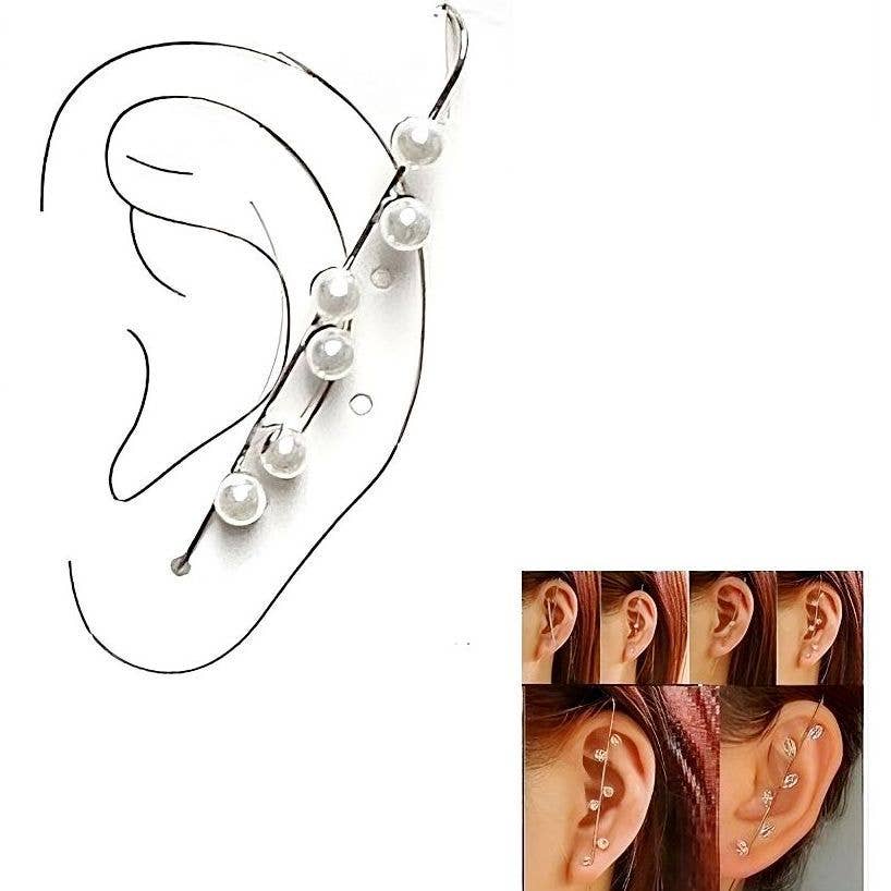 Diacly - Wholesale Huggie Earrings - 12pk Pearls Bar Ear Cuff Fashion Earrings0