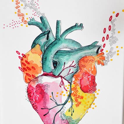 Rollitoasà - Wholesale Art Print - Watercolor illustration anatomical heart