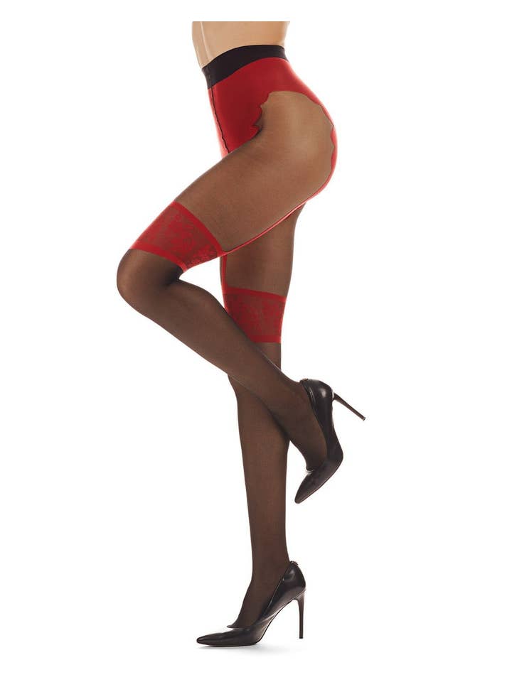 Black Red LoveMoi Fantasy Knit in Garter Sheer Pantyhose for wholesale on Faire