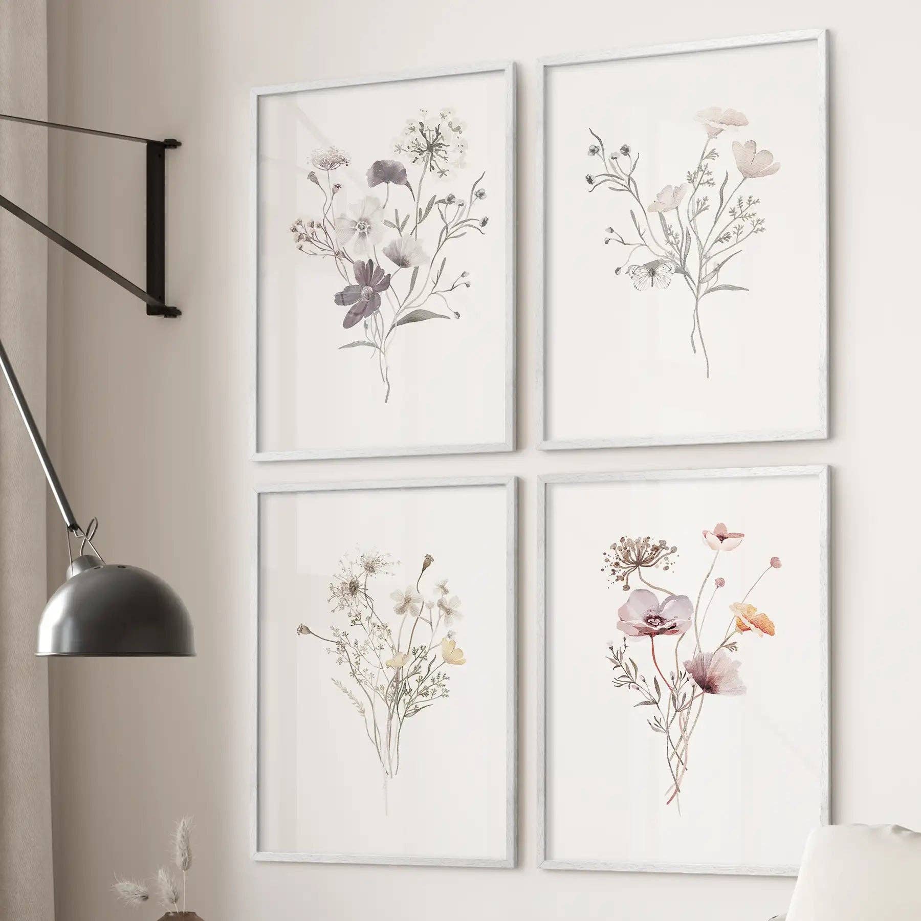 PrintSets.com - Wholesale Gallery Wall Set - Watercolor Flower 4 Piece Wall Art. Botanical Wildflower Prints1