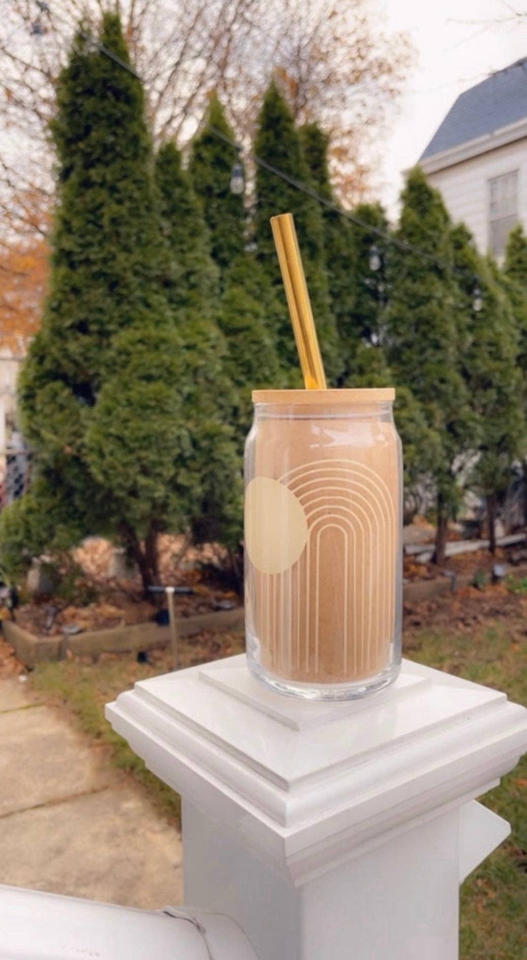 Pink pretty designs - Vente Verre/tasse - Canette en verre à bière arc-en-ciel, Boho, café glacé, verre à soda6