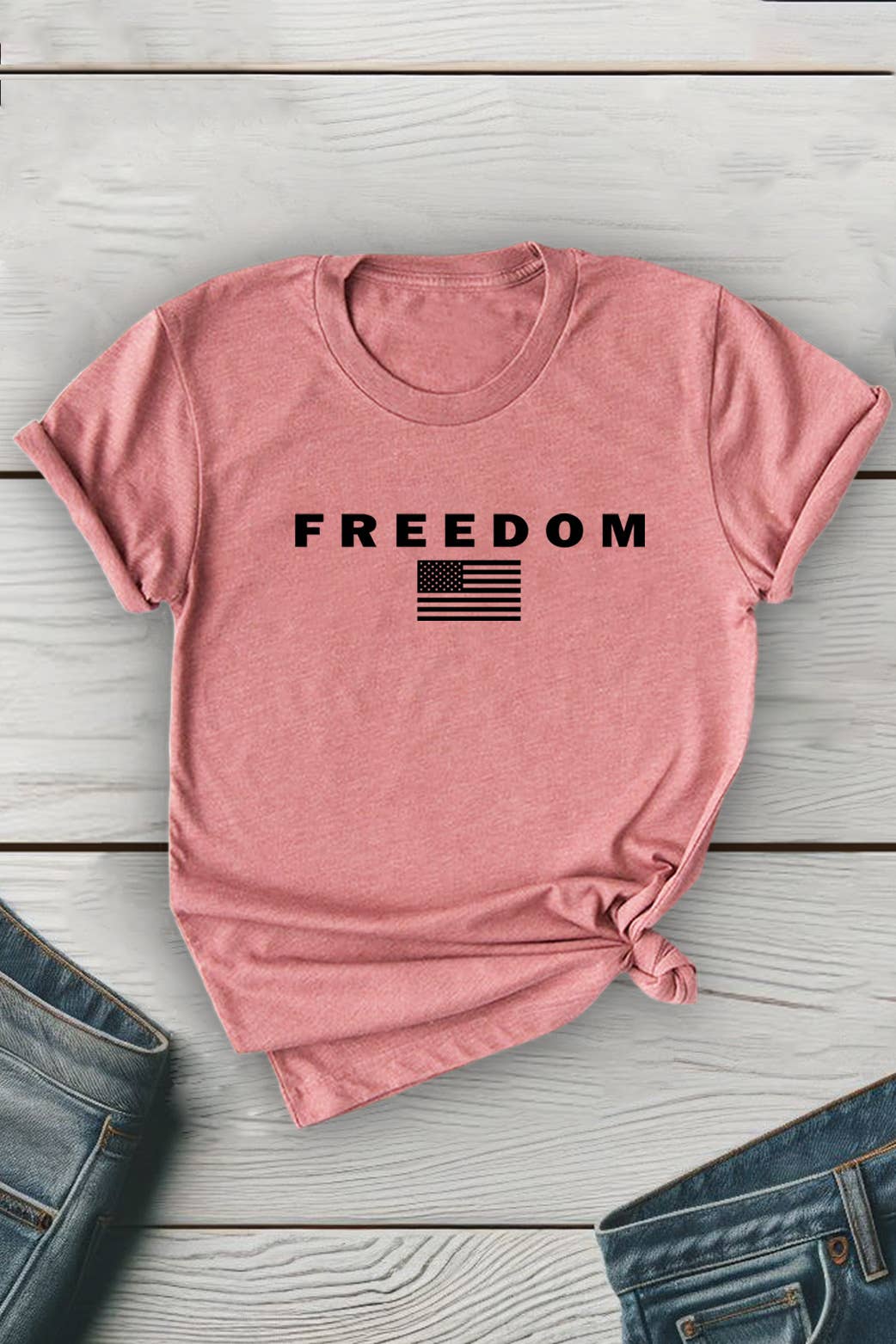 Top Avenue - Wholesale T-Shirt (Graphic) - Unisex - Freedom Flag Unisex Round Neck Tee6
