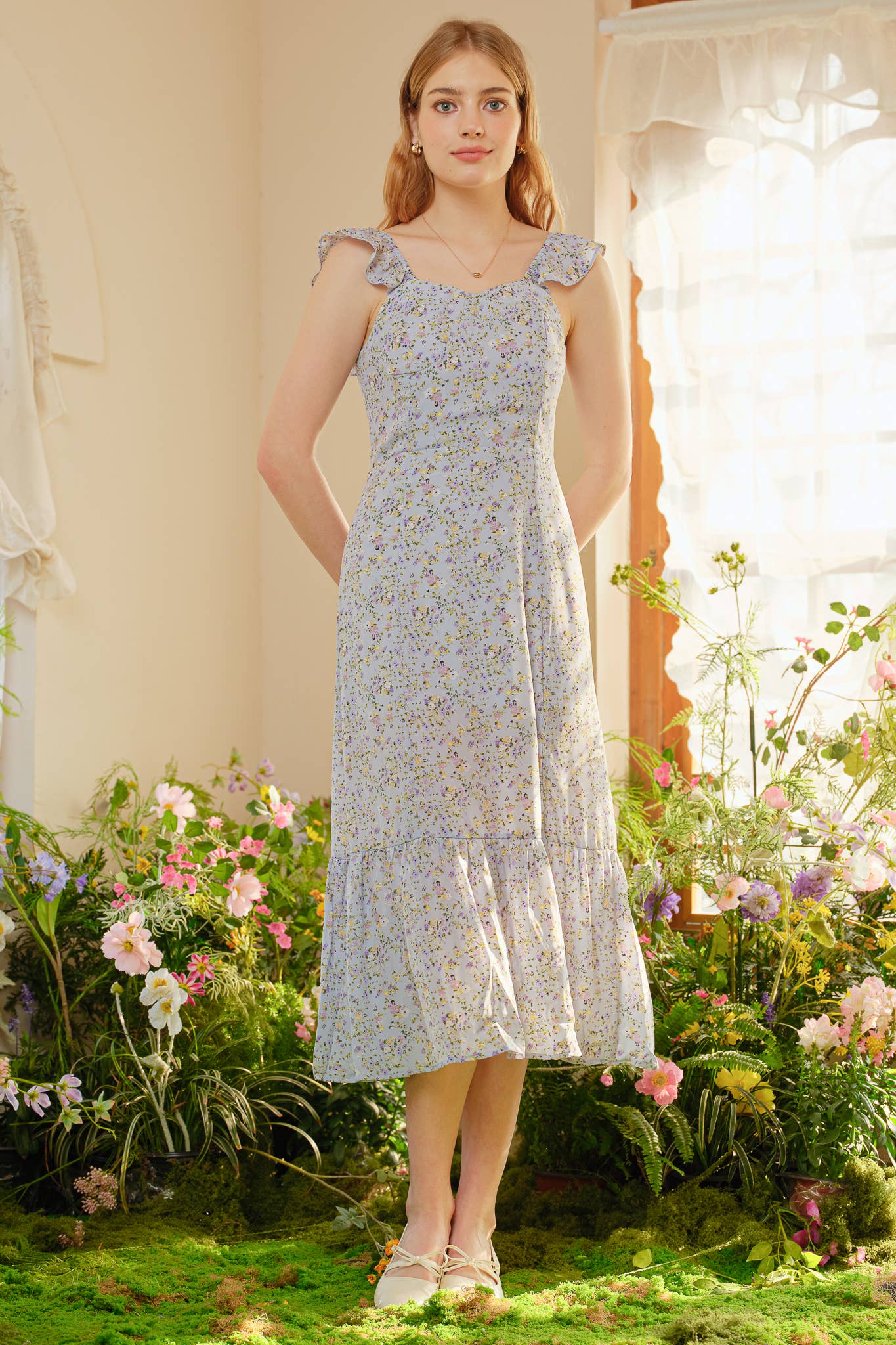ROSIE POSIE - Wholesale Dress - Women's - RP2395 - Blue Blossom Print Long Dress