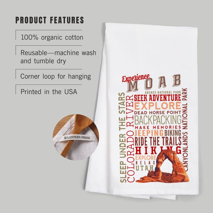 Lantern Press - Vendita all'ingrosso Strofinacci - CANOVACCIO BIOLOGICO Experience Moab, Utah, Tipografia2