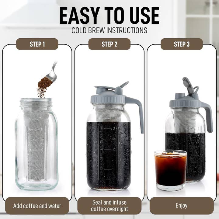 Zulay Kitchen – wholesale Coffee machine – Premium Cold Brew Coffee Maker - 64oz Mason Jar Pitcher