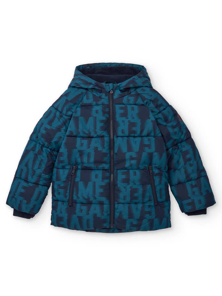 Manteau matelassé pour enfant avec imprimé gamer en bleu marine pour la vente par tuc tuc