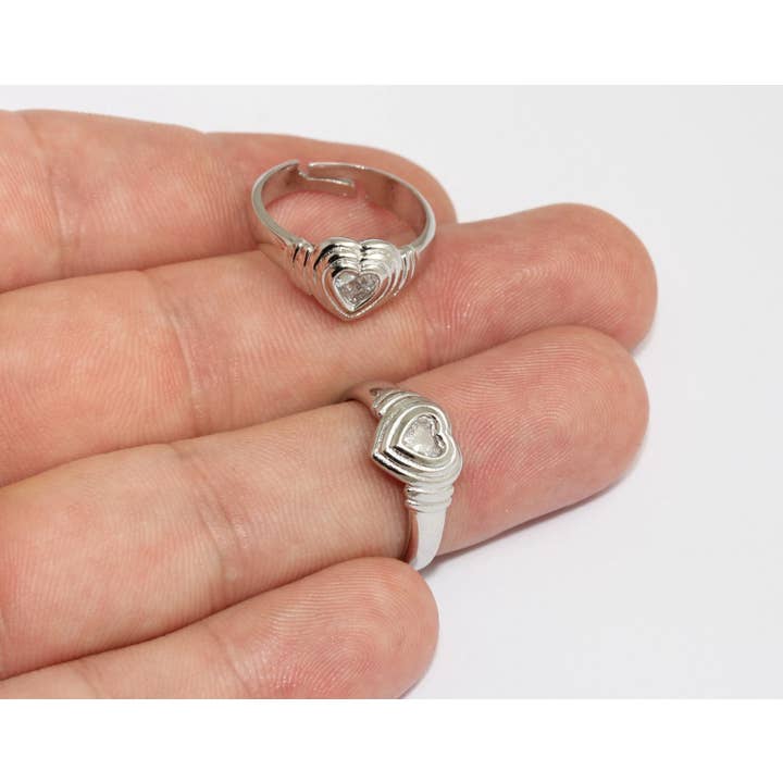 Anillo de Corazón Chapado en Rodio de 17-18mm, Corazón con Micro Pavé, MLS112 para venta al por mayor de QueenJewelryM