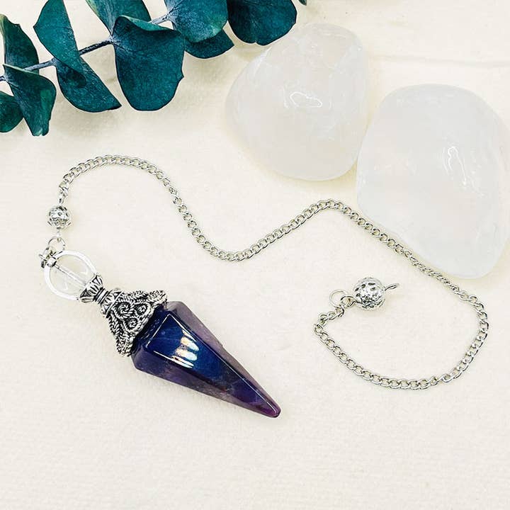 GemMeet - Wholesale Spiritual Stone/Crystal - Amethyst Tiger Eye Pyramidal Hexagon Spirit Pendulum