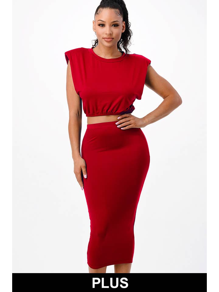 SJL Apparel - Wholesale Top & Skirt Set - Women's - PLUS SIZE V-NECK T SHIRTS AND BIKER SHORT SET