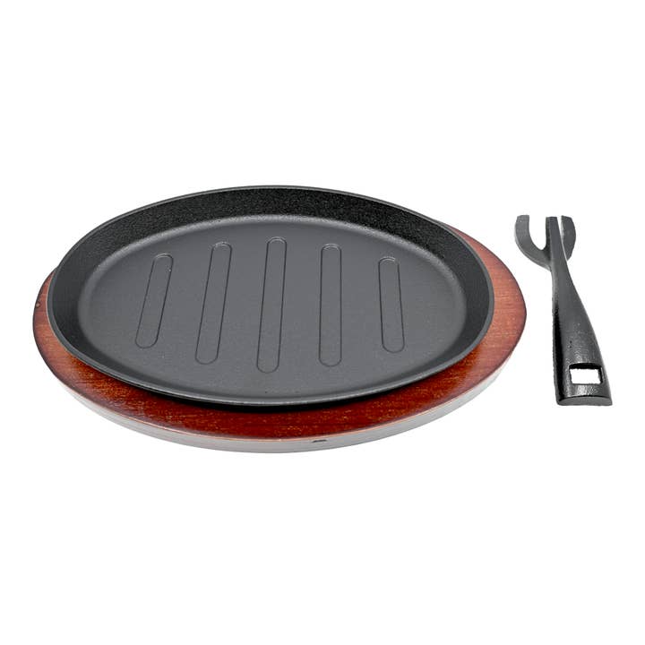 Urban Tokyo - Wholesale Cast Iron Skillet - Cast Iron Steak Plate Oval With Wooden Trivet