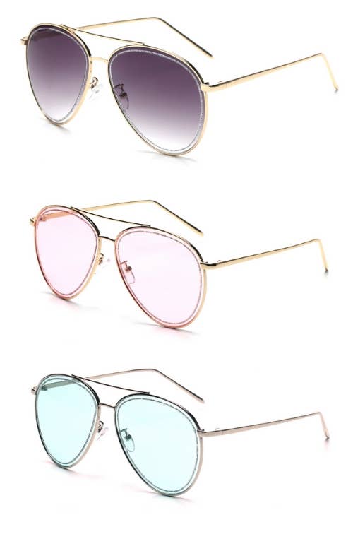 Lunettes de soleil aviateur à paillettes teintées à la mode classique pour la vente par Cramilo Eyewear