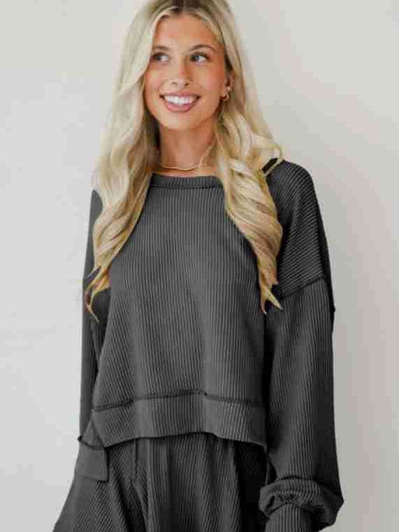 Marayn - Wholesale Top & Skirt Set - Women's - Autumn Ribbed Set Lantern Sleeve Top Pleated Skirt42