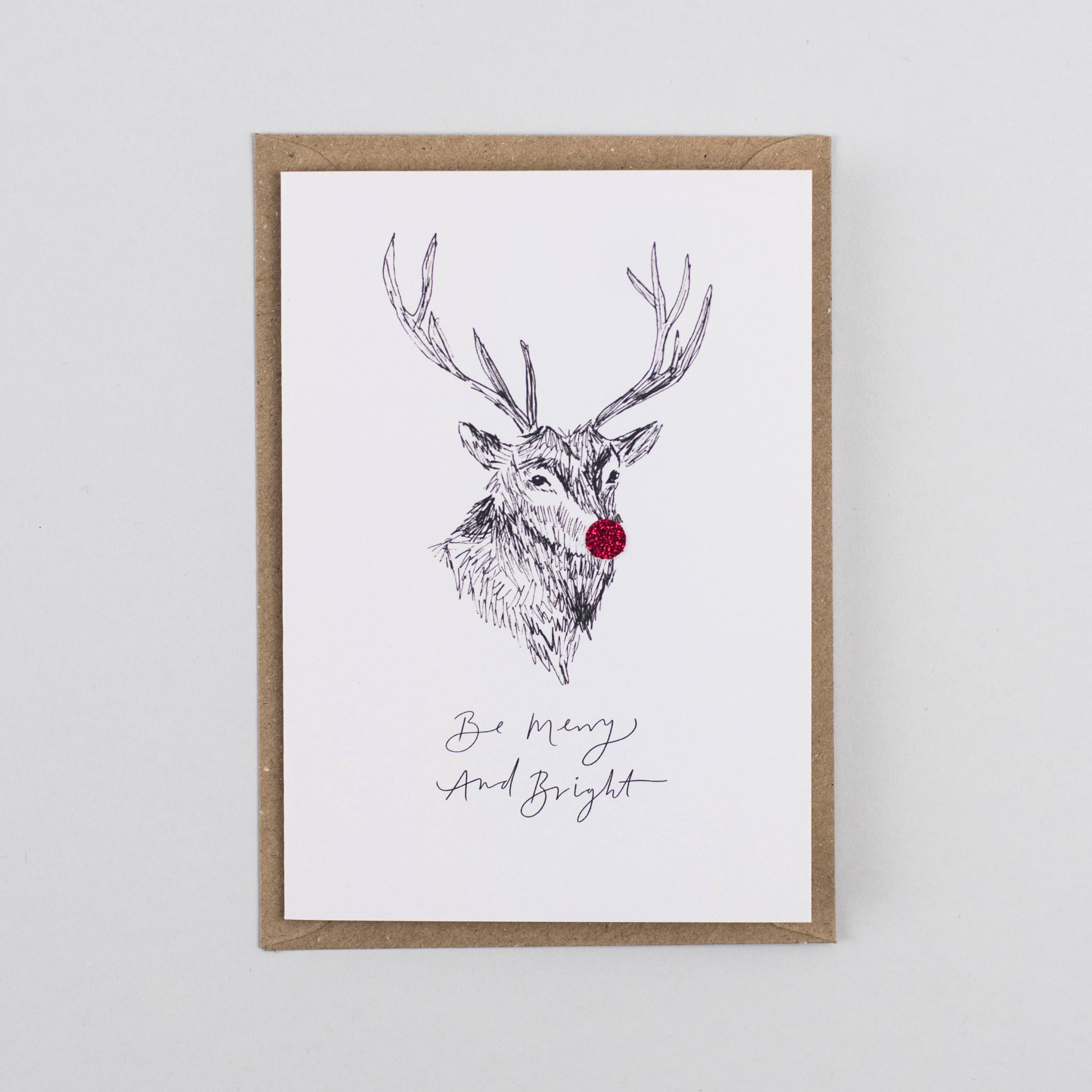 Katie Housley – wholesale Christmas card – Be Merry And Bright Reindeer Christmas Holiday Card0