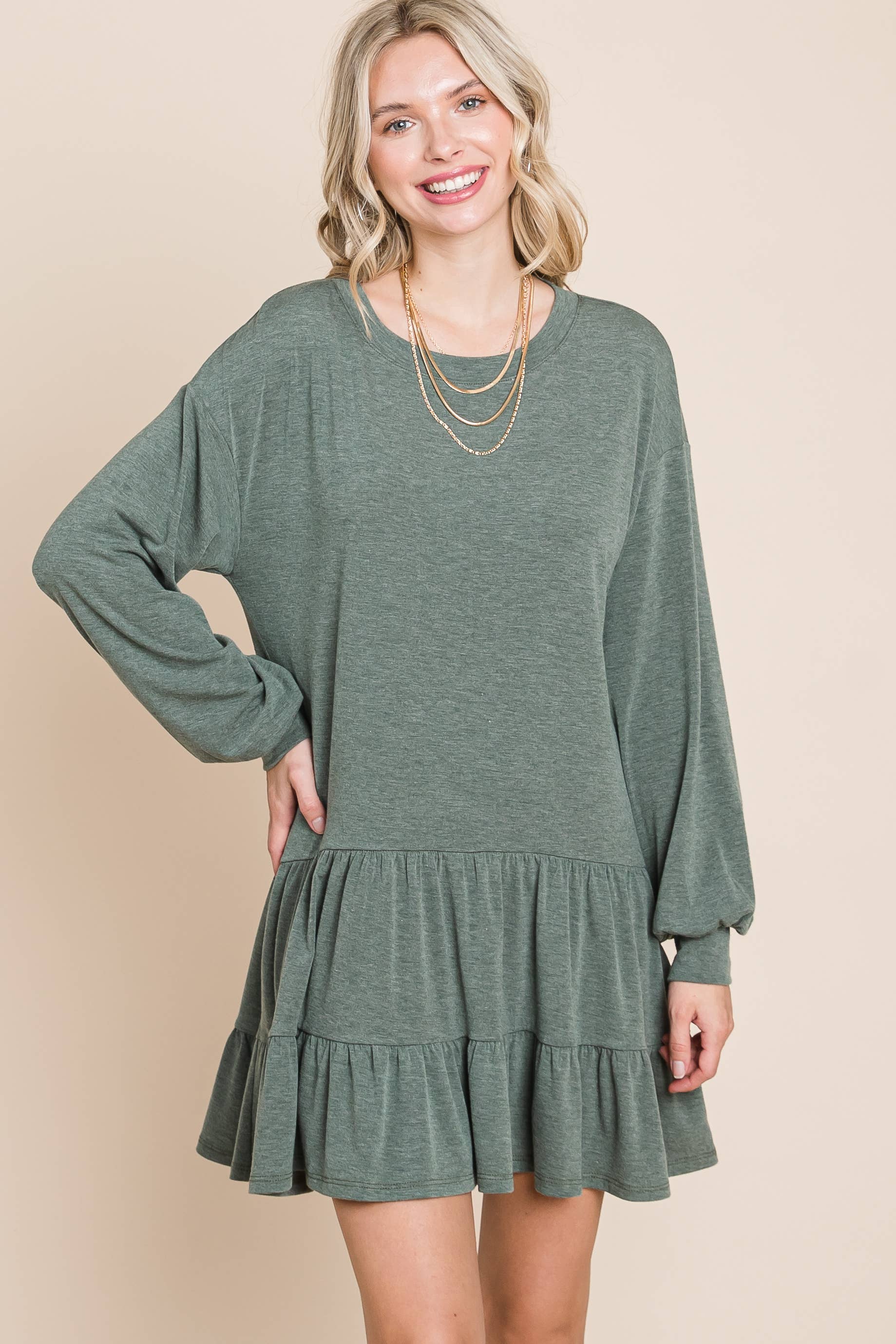 Emerald Collection - Wholesale Dress - Women's - ETK-8652-PL Plus Size Babydoll Tiered Ruffle Dress