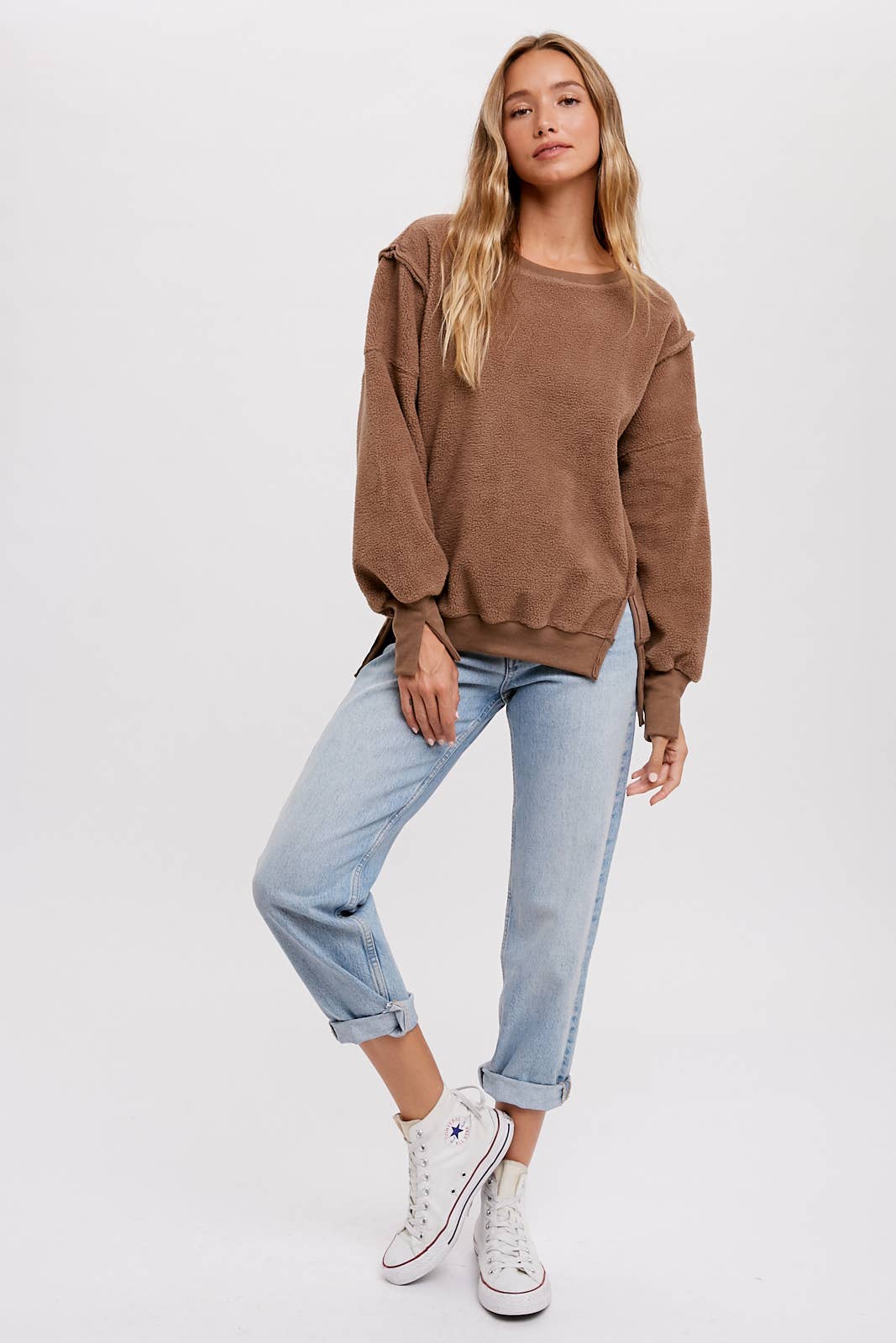 Peace Love Line – wholesale Sweatshirt - Dam – PL3896 - RUNDHALSAD TEDDYTRÖJA MED SLITSAR10