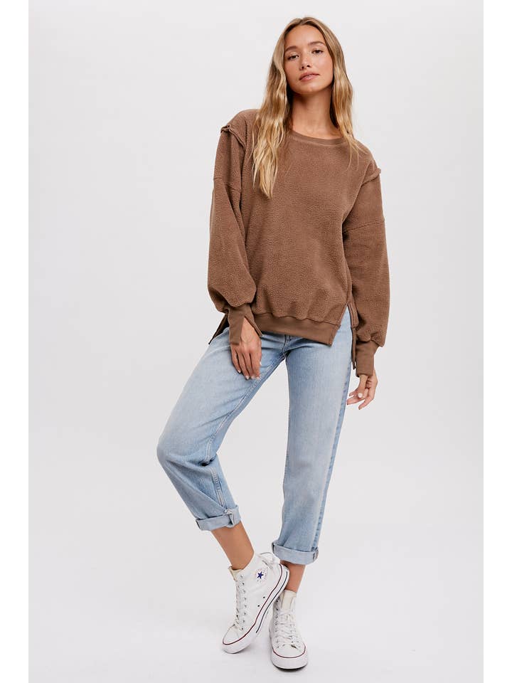 Peace Love Line – wholesale Sweatshirt - Dam – PL3896 - RUNDHALSAD TEDDYTRÖJA MED SLITSAR10