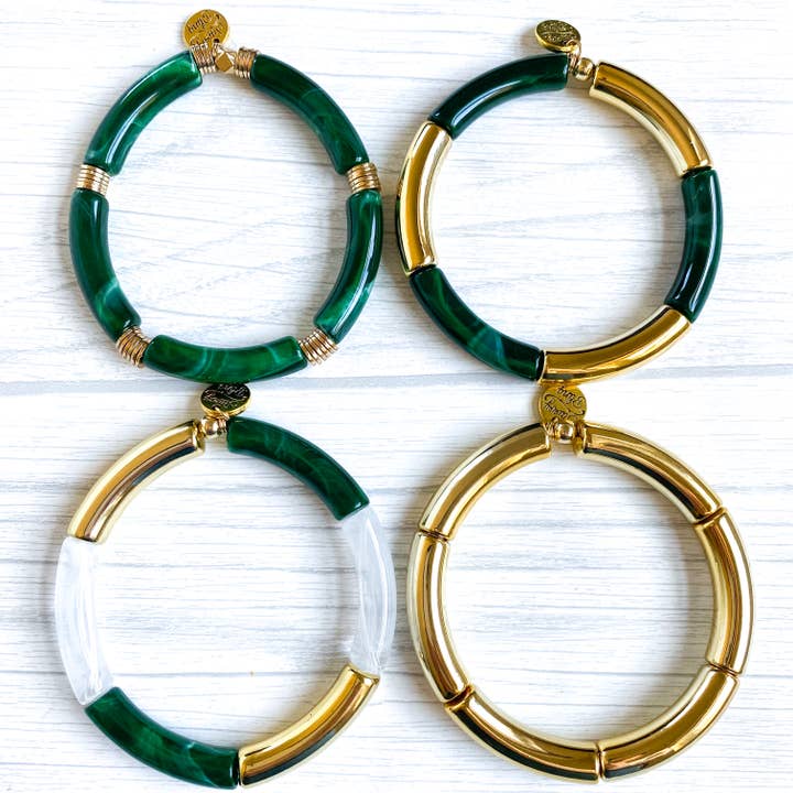 Savvy Bling - Wholesale Beaded Bracelet - Green & White Marble Tube Bamboo Bracelet6