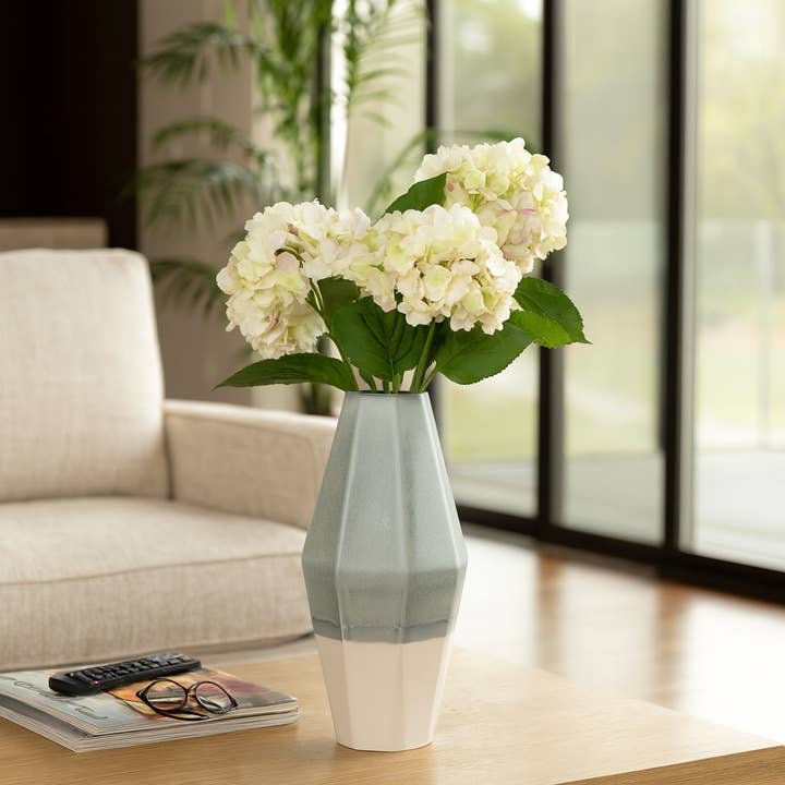 Decorative Vase - Blue Ceramic Triple Tone Faceted, 22 in. for wholesale by Elevarre