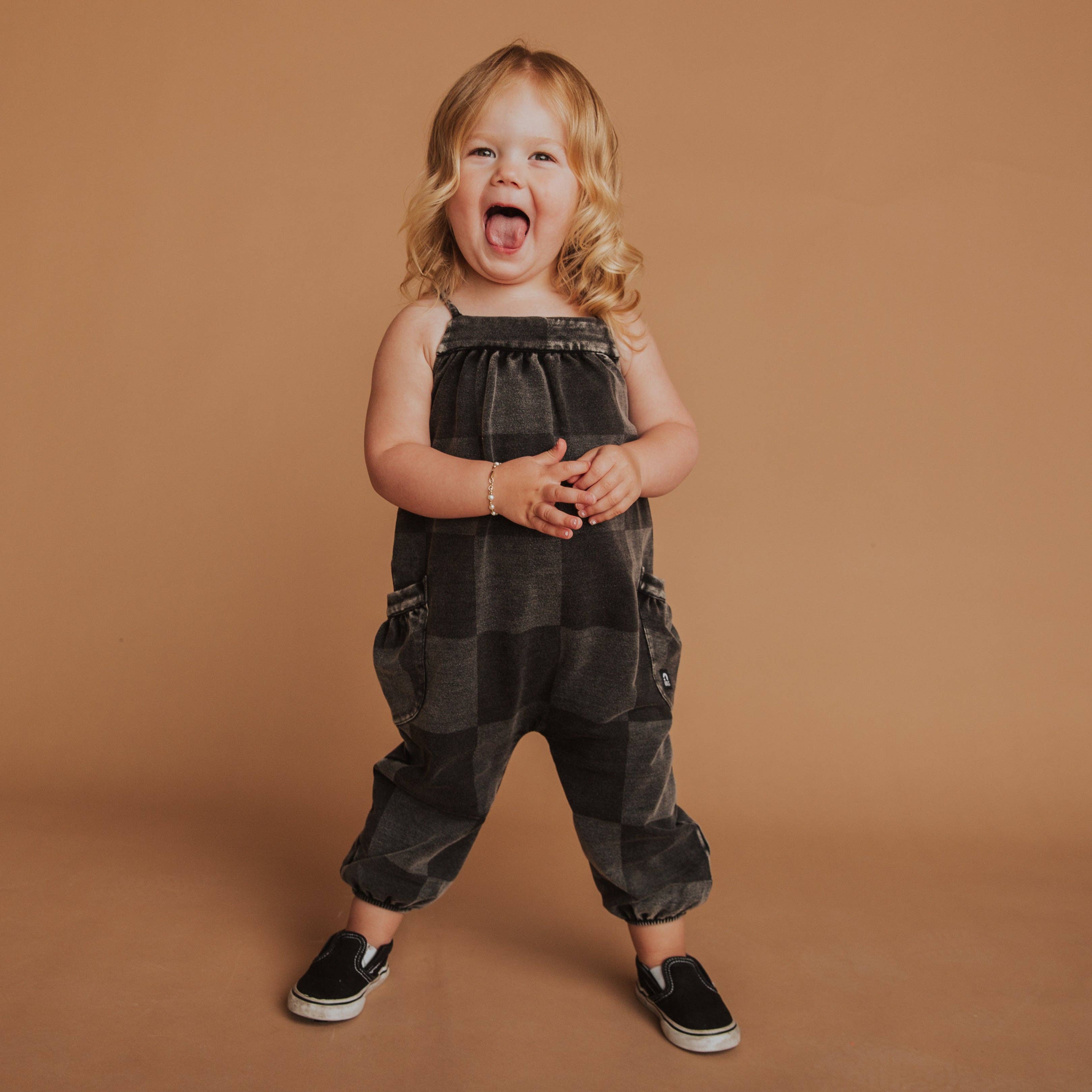 RAGS – Großhandel Jumpsuit – Kinder – Riemchenpullover - Schwarzer Jeanskaromuster11